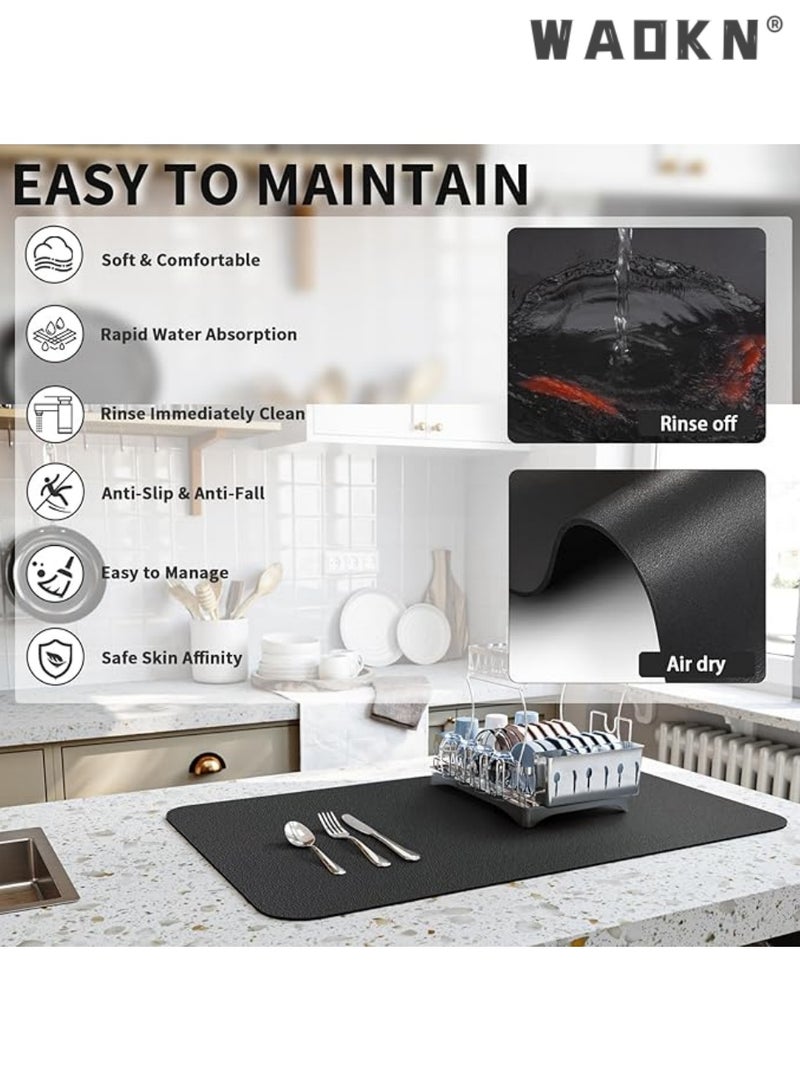 WAOKN Kitchen Counter Dish Drying Mat, Heat Resistant Drain Mat with Non-Slip Rubber Backing, Hide Stains Kitchen Super Absorbent Drain Mat, Easy to Clean Dish Rack Mat, Black - Image 4