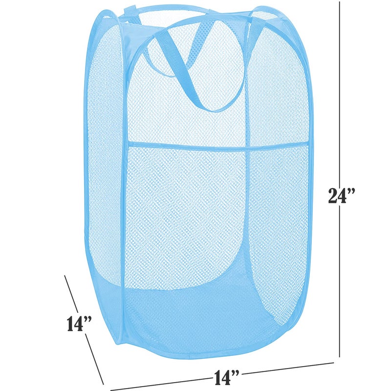 BATTOO Deluxe Strong Mesh Pop up Laundry Hamper Basket with Side Pocket Foldable Hamper for Laundry Room, Bathroom, Kids Room, College Dorm or Travel Light Blue - Image 2