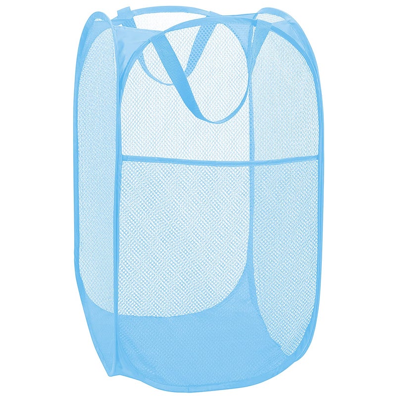 BATTOO Deluxe Strong Mesh Pop up Laundry Hamper Basket with Side Pocket Foldable Hamper for Laundry Room, Bathroom, Kids Room, College Dorm or Travel Light Blue - Image 1
