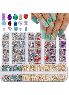 EBANKU EBANKU 6 Boxes 3D Nail Rhinestones Crystals Gems Diamonds Pearl, Gold Metal Nail Charms Nail Studs Nail Jewels for Nail Art Decoration DIY Crafts 