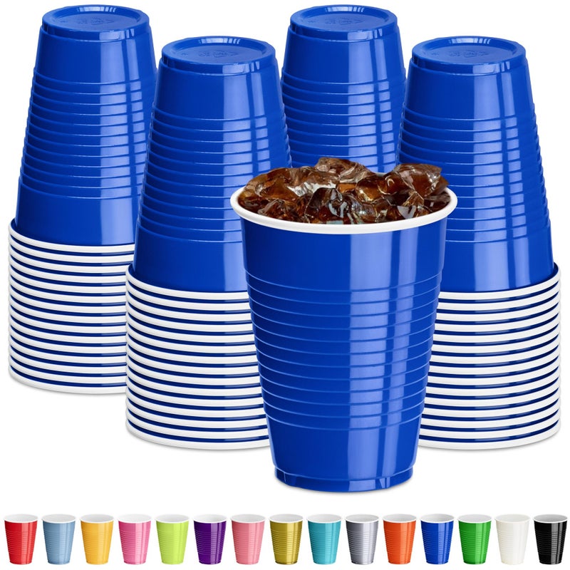 DecorRack Blue Plastic Cups 12 oz Disposable Cups Reusable Party Supplies 40 Count