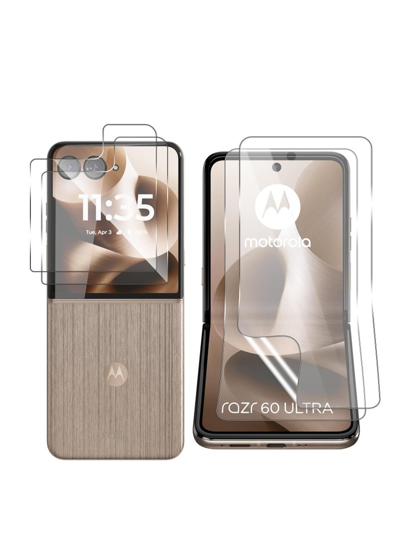 Screen Protector for Motorola Razr 60 Ultra 5G [2 + 2 Pack], Inside Soft TPU Film + Front 9H Hardness Tempered Glass, HD Self-Healing Anti-Scratch Protective Film for Motorola Razr 60 Ultra 5G - Image 1