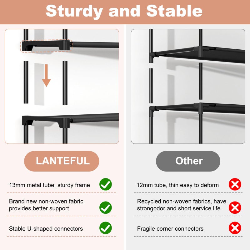 LANTEFUL 3 Tier Shoe Rack for Closet, Shoe Organizer with 5 Hooks, Long Shoe Shelf Storage for Sneaker and Boot Stackable Free Standing Shoe Rack for Entryway, Garage, Small Spaces, Dorm - Image 5