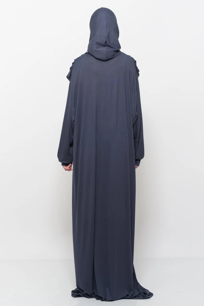 Altobeh Practical One Piece Cotton Bat Sleeves Removable Organic Hijab Prayer Dress with Headscarf - Smoked