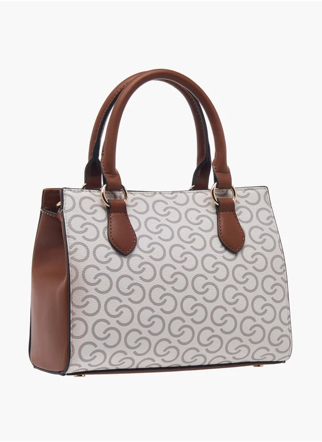 Celeste Women Monogram Print Tote Bag with Double Handles and Detachable Strap