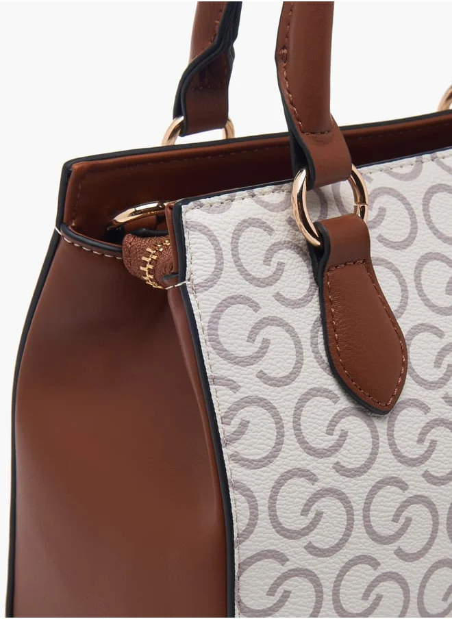 Celeste Women Monogram Print Tote Bag with Double Handles and Detachable Strap