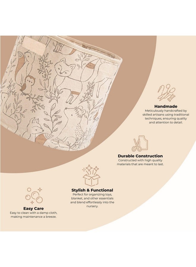 كرين بيبي سلة حضانة كرين بيبي وودلاند، ديكور حضانة حيوانات، صندوق تخزين من القماش، ديكور غابة قابل للطي، سلة بمقابض للألعاب والغسيل ومستلزمات الطفل - Image 2