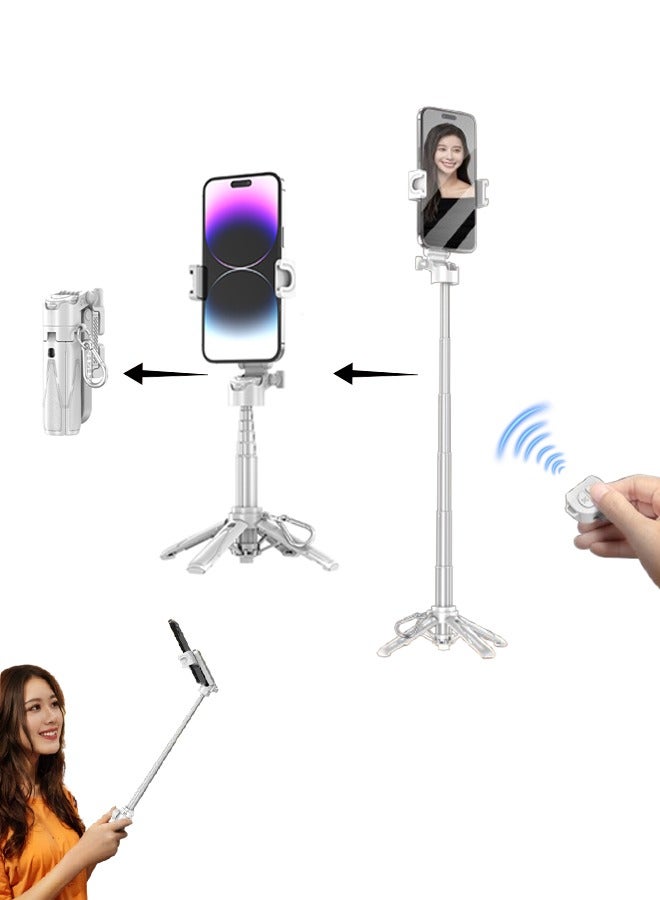 Aluminum Tripod for Mobile Phone Portable Expandable Phone Holder Bluetooth Selfie Stick with Keychain Pocket Size for YouTube Selfie Recording Video Camping Retractable to 41.5CM - Image 1