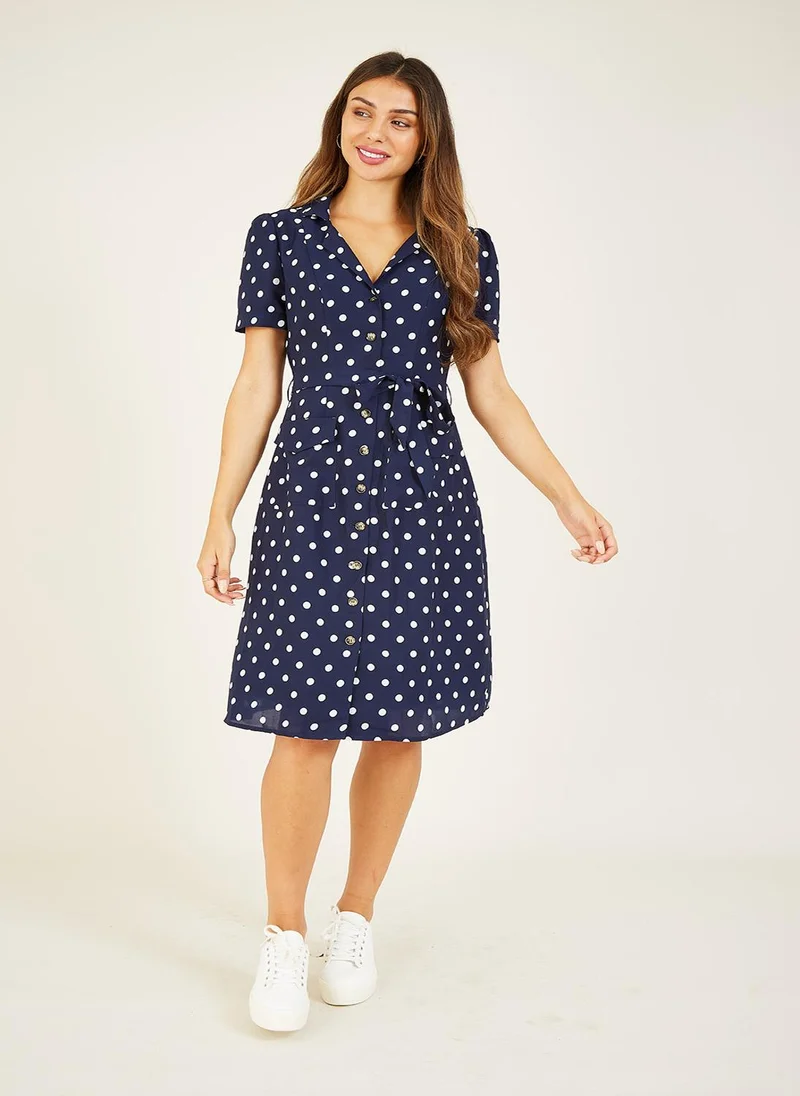 Yumi Navy Spotted Shirt Dress