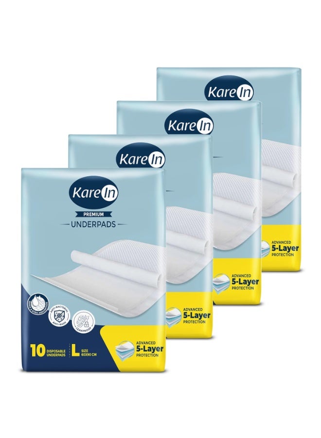 KareIn Premium Underpads For Adults, Large 60 x 90 cm, 40 Unit, Highly Absorbent, Anti-Bacterial, Rash Protection, Leak Proof, Protects Surfaces from Incontinence, Odor Control, Super Soft - Image 1