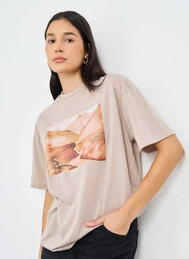 ستايلي Styli Front Graphic Print Oversized T-Shirt