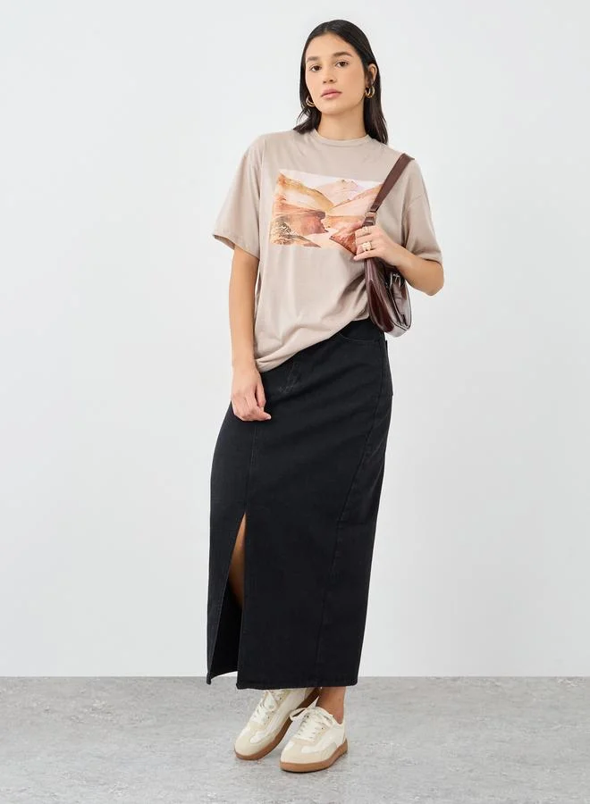 ستايلي Styli Front Graphic Print Oversized T-Shirt