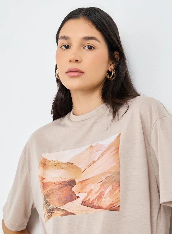 Styli Front Graphic Print Oversized T-Shirt