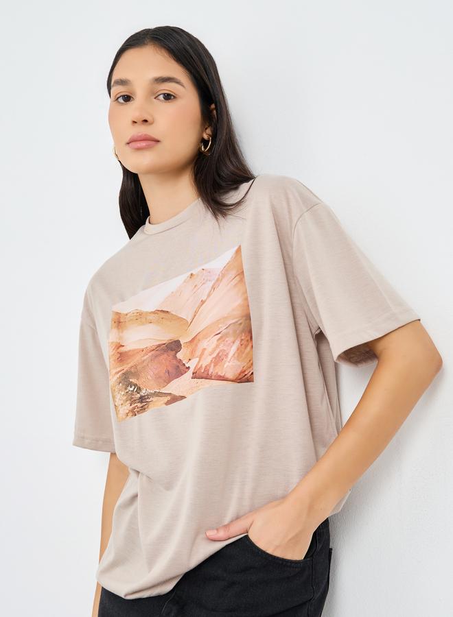 Styli Front Graphic Print Oversized T-Shirt - Image 1