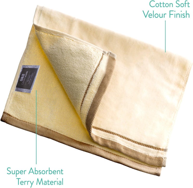 Creative Scents 100% Cotton Velour Fingertip Towels - 12 Pack 11 by 18 Inch – Decorative, Extra Absorbent and Soft Face Towel, Ideal for Bathroom and Powder Room (Cream with Brown Trim) - Image 3