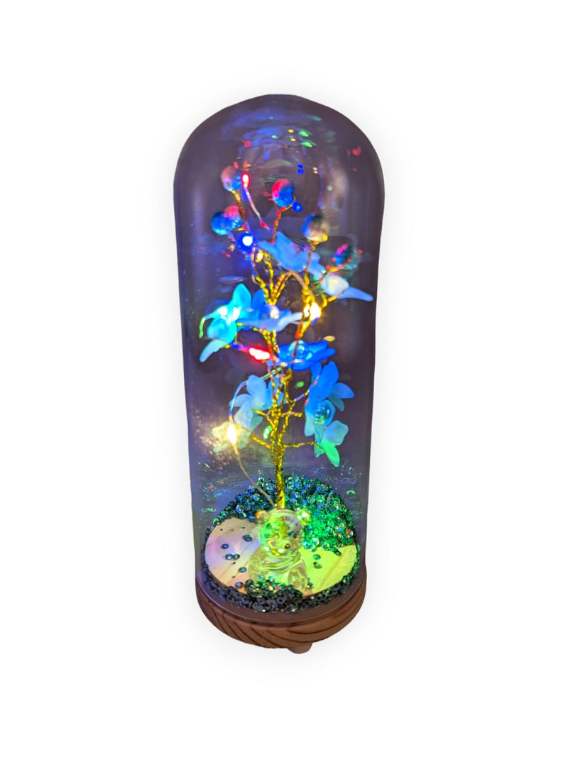 UNT Wish Tree With Tiny Teddy Bear and Glitter in Glass Dome - Image 3