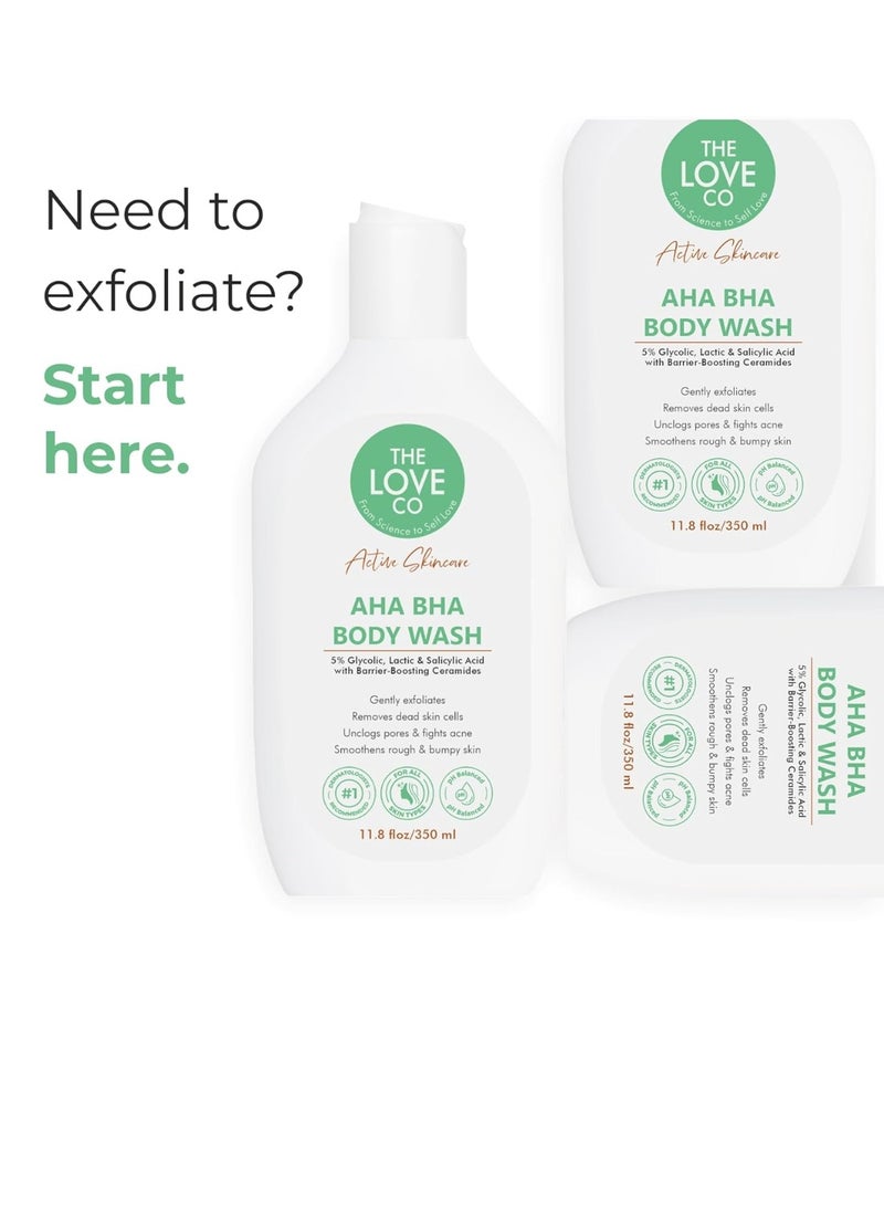 ذا لوف كو. غسول الجسم بحمض ألفا هيدروكسي هيدروكسي حمض ألفا هيدروكسي | 5% حمض الجليكوليك واللاكتيك والساليسيليك | يقشر بلطف ويحارب حب الشباب ويفتح المسام | مع سيراميد معزز للحاجز الواقي | خالٍ من الكبريتات | للجنسين | 350 مل - Image 2