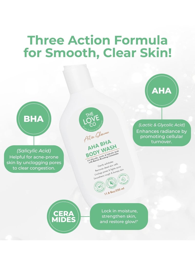 ذا لوف كو. غسول الجسم بحمض ألفا هيدروكسي هيدروكسي حمض ألفا هيدروكسي | 5% حمض الجليكوليك واللاكتيك والساليسيليك | يقشر بلطف ويحارب حب الشباب ويفتح المسام | مع سيراميد معزز للحاجز الواقي | خالٍ من الكبريتات | للجنسين | 350 مل - Image 4