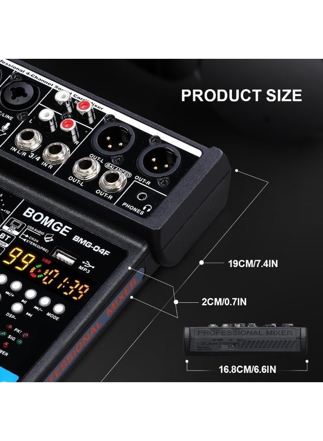 بومج ميكسر صوت BOMGE صغير 4 قنوات مع بلوتوث وUSB و48V فانتوم باور ومؤثرات DSP للبث والكاريوكي والتسجيل - Image 2