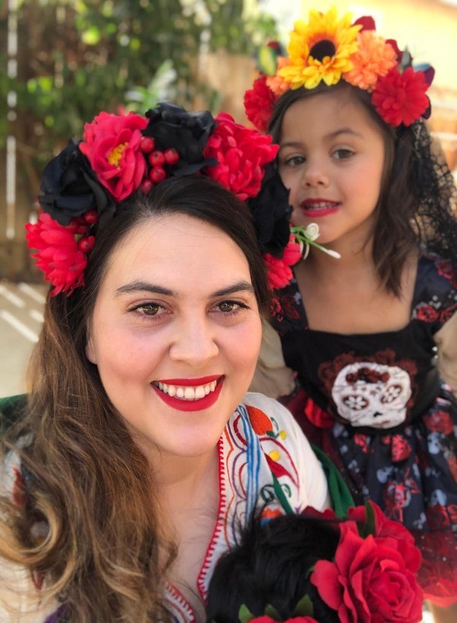 Vividsun Day of The Dead Flower Headband Rose Flower Crown Headpiece (red black) - Image 4