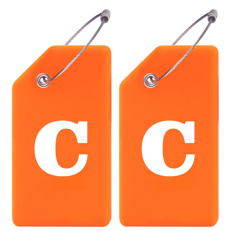 Gostwo 2 Pack Silicone Luggage Tags for Suitcases 26 Initial Letter Baggage Labels Handbag School Bag Suitcase Instrument Tag with Stainless Steel LoopOrangeLetter C - Image 3