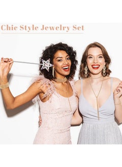 Mtlee 6 Pieces Women Rhinestone Jewelry Set Layered Choker Necklaces Long Tassel Necklaces Crystal Bracelet Cuff Bangles Diamond Tassel Dangle Earrings (Gold)  - Image 2