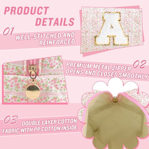 ChaoGreat Personalized Quilted Cosmetic Bag, Puffy Monogrammed Christmas Birthday Gifts for Women & Girls, Cute initial Floral Makeup Bag Puffer Coquette Bag, Aesthetic Travel Toiletry Zipper Pouch(Pink,A) - Image 3