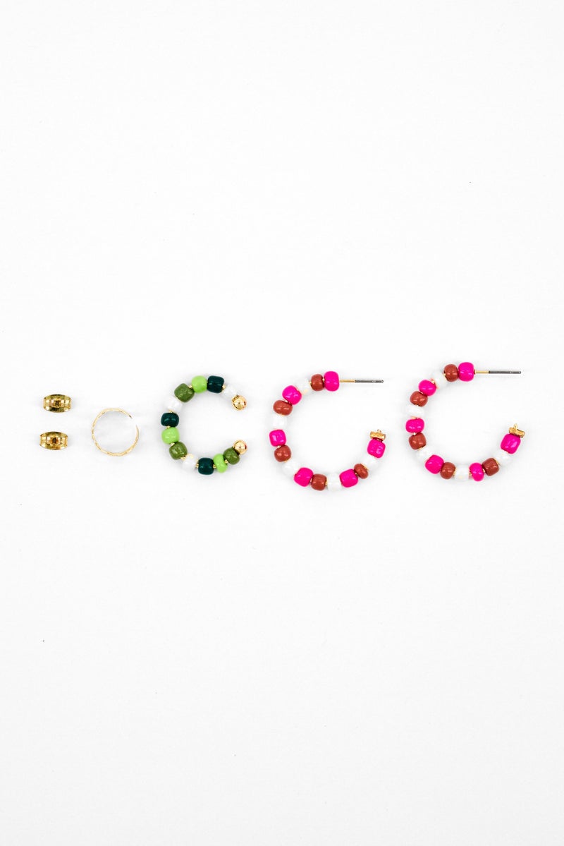 Caracol Women 2 Pcs Beads Metal Cuff With 1 Pair Earrings, Multicolor - Image 3