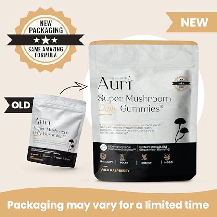Auri Nutrition Super Mushroom Daily Gummies – All-in-One Functional Gummy with 12 Mushroom Blend Including Lion’s Mane, Reishi, Chaga & Cordyceps – 60 Gummies - Image 2