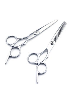 BONITO 2 Piece Hair Cutting Scissors Set Shears - Cutting Scissors, Thinning Scissors for Barber, Salon, Home (Silver)  - Image 1