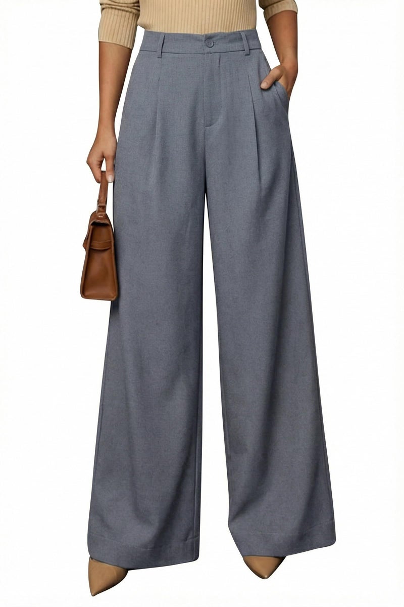 Arach&Cloz Womens Wide Leg Dress Pants Business Casual Outfits for Women Flowy Work Palazzo Pants Summer High Waisted Slacks Trousers Linen Pants Regular Grey M - Image 5