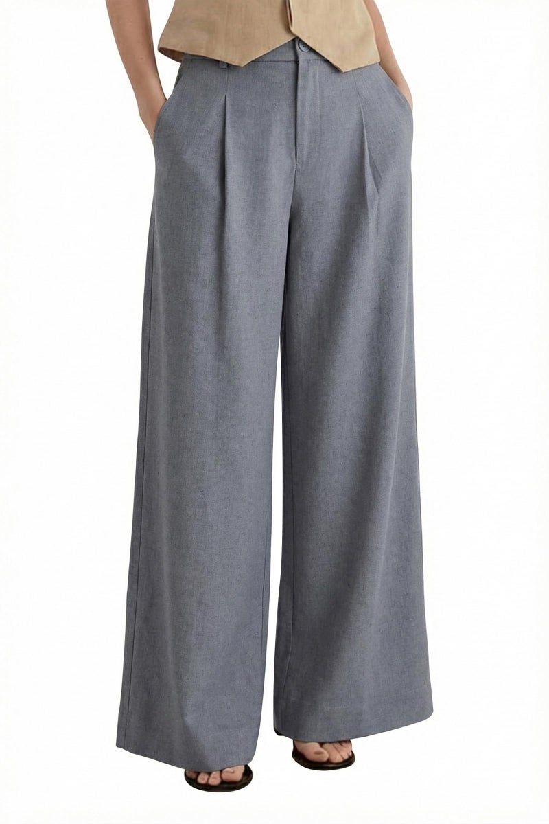 Arach&Cloz Womens Wide Leg Dress Pants Business Casual Outfits for Women Flowy Work Palazzo Pants Summer High Waisted Slacks Trousers Linen Pants Regular Grey M - Image 1