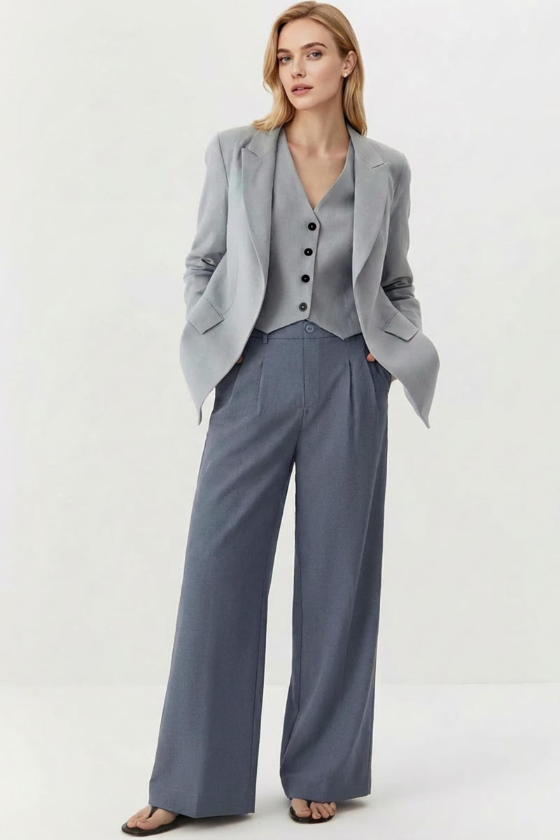 Arach&Cloz Womens Wide Leg Dress Pants Business Casual Outfits for Women Flowy Work Palazzo Pants Summer High Waisted Slacks Trousers Linen Pants Regular Grey M - Image 2