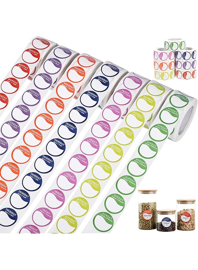 إيروريكس 3500 ملصق دائري لأيام الأسبوع وملصقات طعام للمطاعم وخدمات تقديم الطعام، 500 ملصق لكل لفة، مثالية للمطابخ التجارية - Image 1