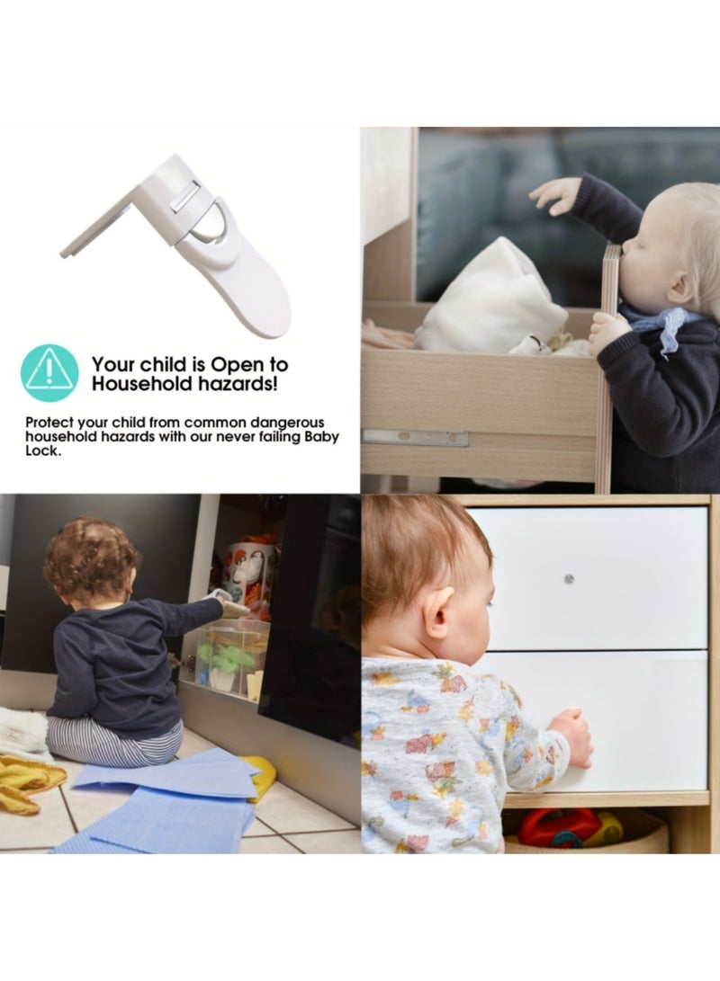 Mmmon 4 Pcs Safe Cabinet Locks for Babies, Baby Proofing Angle Type Drawer Lock, Child Safety Locks for Cabinets, Dual-button Baby Proofing Corner Locks with Strong Adhesive for Cabinet - Image 4