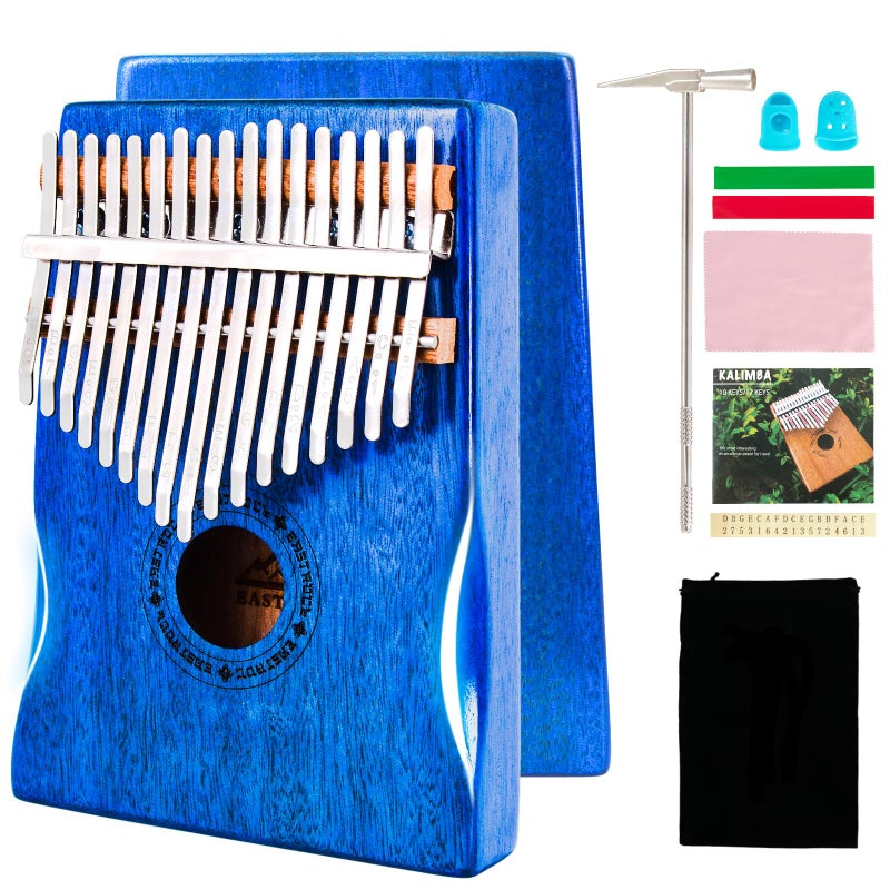 EASTROCK Kalimba Thumb Piano 17 Keys Portable Mbira Finger Piano with Waterproof Protective Case Kalimba Gifts for Adults Beginners Professional Blue Mahogany Hand Rest