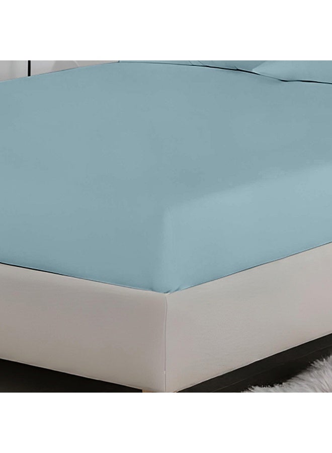 Rest 3-Piece Sky Blue Plush 90X200+20Cm Fitted Bedsheet Set Includes 1 Deep Pocket Fitted Bedsheet And 2 Pillow Covers, Breathable And Machine Washable  - Image 2