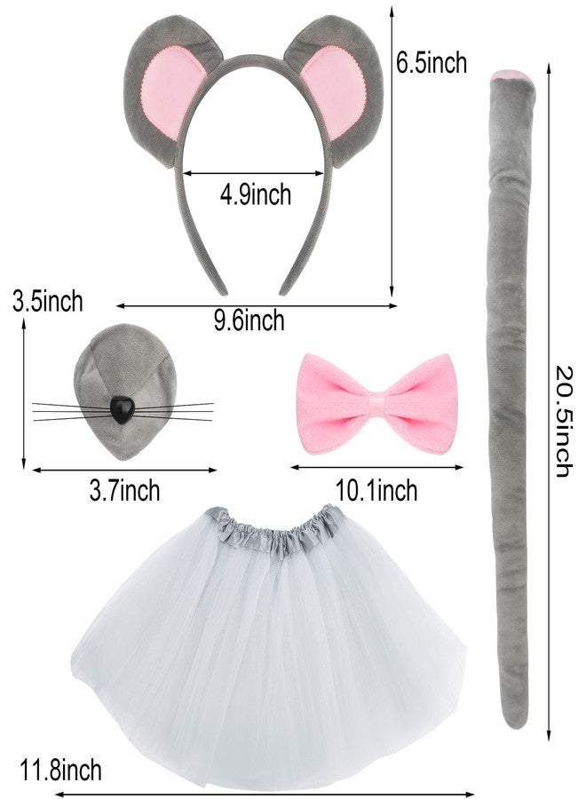 Exacoo Grey Mouse Costume Set Fuzzy Mouse Ears Headband Nose Pink Bowtie Tail Tutu Skirt Kit Festival Cosplay Party Dress Up Book Character Accessories Animal Costumes - Image 4