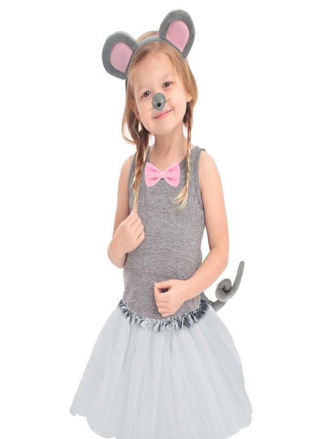 Exacoo Grey Mouse Costume Set Fuzzy Mouse Ears Headband Nose Pink Bowtie Tail Tutu Skirt Kit Festival Cosplay Party Dress Up Book Character Accessories Animal Costumes - Image 3