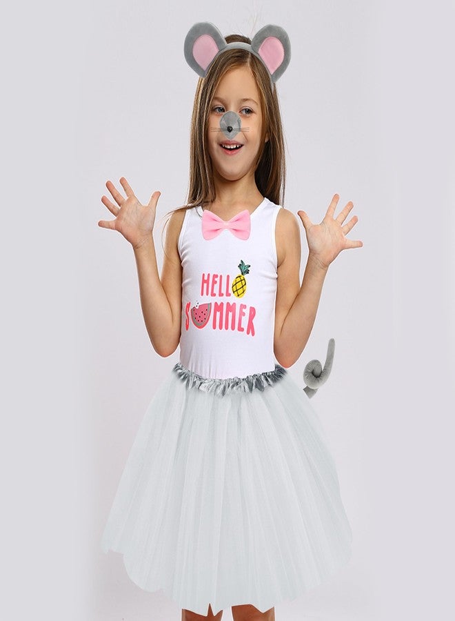 Exacoo Grey Mouse Costume Set Fuzzy Mouse Ears Headband Nose Pink Bowtie Tail Tutu Skirt Kit Festival Cosplay Party Dress Up Book Character Accessories Animal Costumes - Image 5