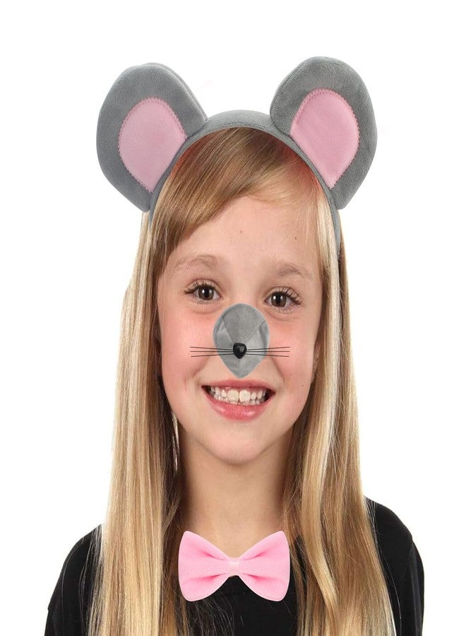 Exacoo Grey Mouse Costume Set Fuzzy Mouse Ears Headband Nose Pink Bowtie Tail Tutu Skirt Kit Festival Cosplay Party Dress Up Book Character Accessories Animal Costumes - Image 2