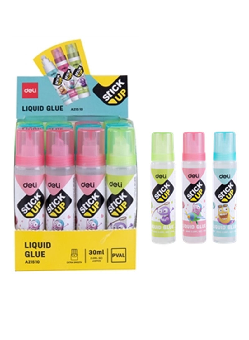 Deli 12-Piece Liquid Glue 30ml Multicolour - Image 1