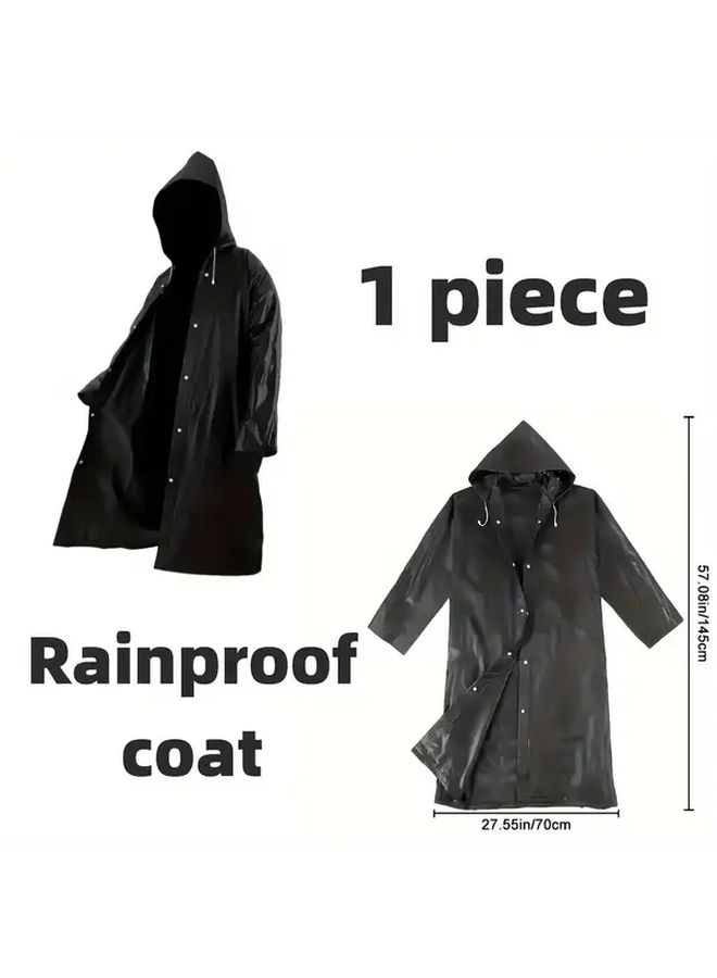 One Size EVA Windproof Raincoat Full Zip Heavy Duty All Weather Jacket With Hooded Collar And Cuffs For Motorcycle Riding Hiking Outdoor Winter Sports And Casual Wear Black - Image 3