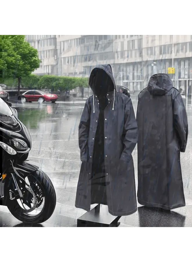 One Size EVA Windproof Raincoat Full Zip Heavy Duty All Weather Jacket With Hooded Collar And Cuffs For Motorcycle Riding Hiking Outdoor Winter Sports And Casual Wear Black - Image 2
