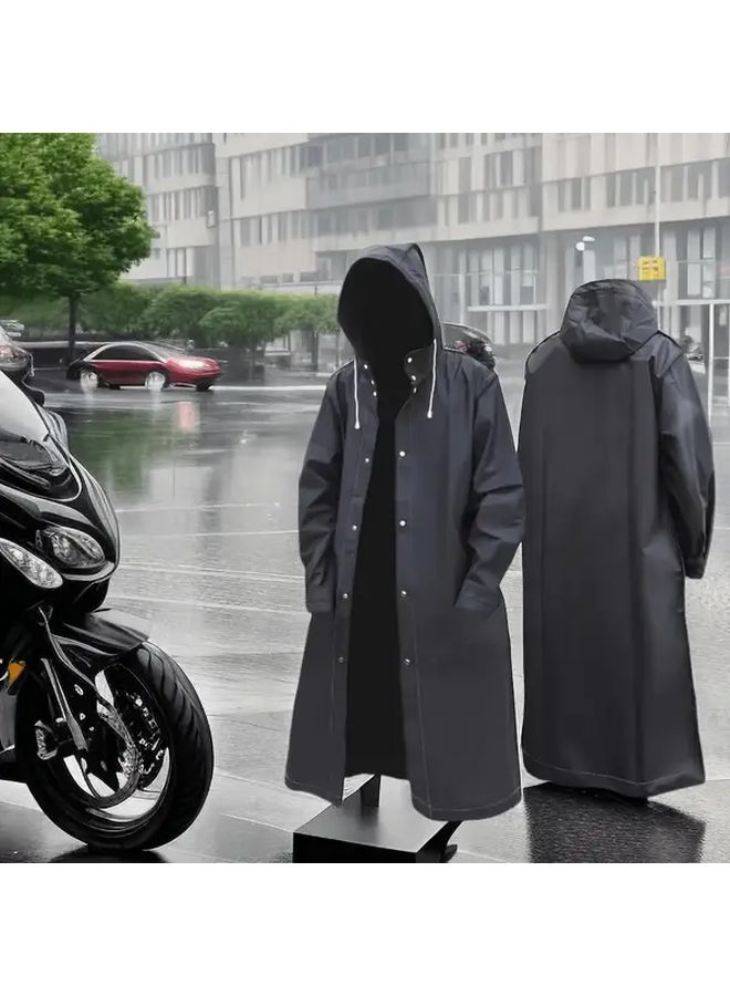 One Size EVA Windproof Raincoat Full Zip Heavy Duty All Weather Jacket With Hooded Collar And Cuffs For Motorcycle Riding Hiking Outdoor Winter Sports And Casual Wear Black - Image 5