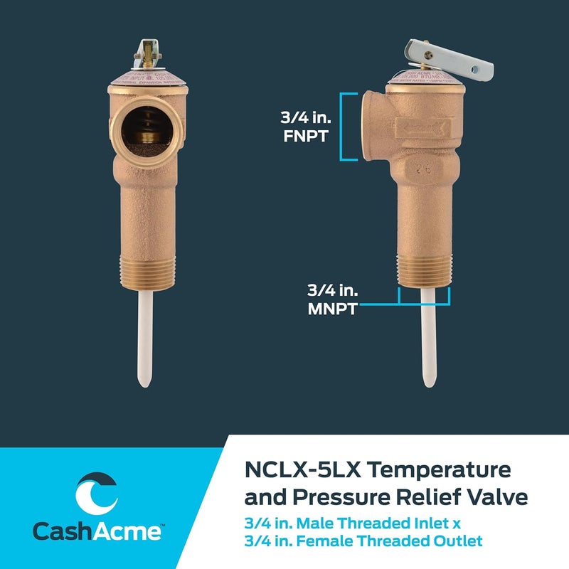 EZFLO Cash Acme 3/4 Inch NCLX-5LX Temperature and Pressure Relief Valve, Push to Connect Brass Plumbing Fittings, Copper, CPVC Pipe, 150 PSI, 19783-0150 Bronze - Image 4