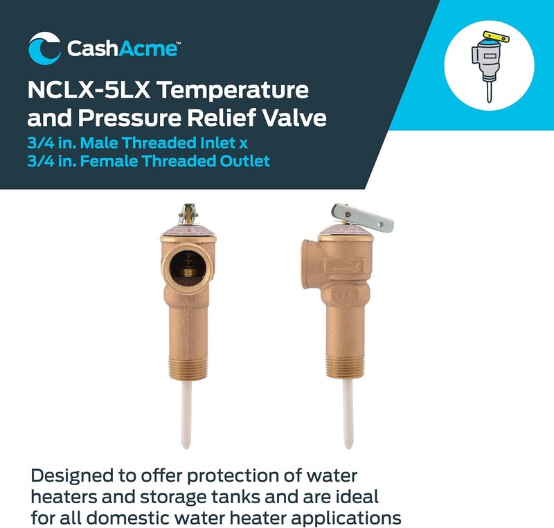 EZFLO Cash Acme 3/4 Inch NCLX-5LX Temperature and Pressure Relief Valve, Push to Connect Brass Plumbing Fittings, Copper, CPVC Pipe, 150 PSI, 19783-0150 Bronze - Image 1