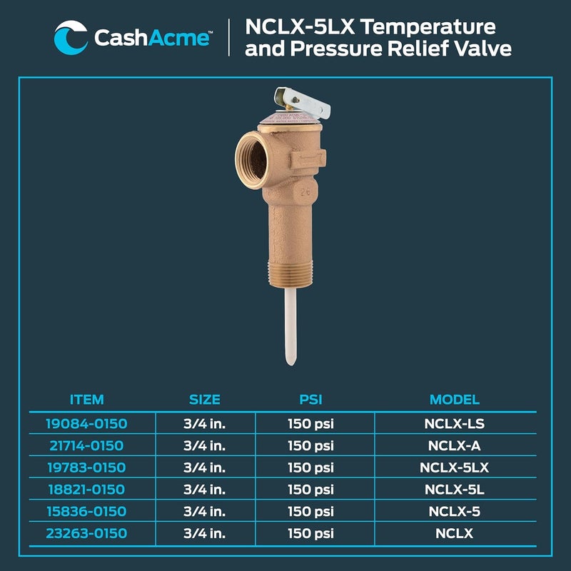 EZFLO Cash Acme 3/4 Inch NCLX-5LX Temperature and Pressure Relief Valve, Push to Connect Brass Plumbing Fittings, Copper, CPVC Pipe, 150 PSI, 19783-0150 Bronze - Image 5