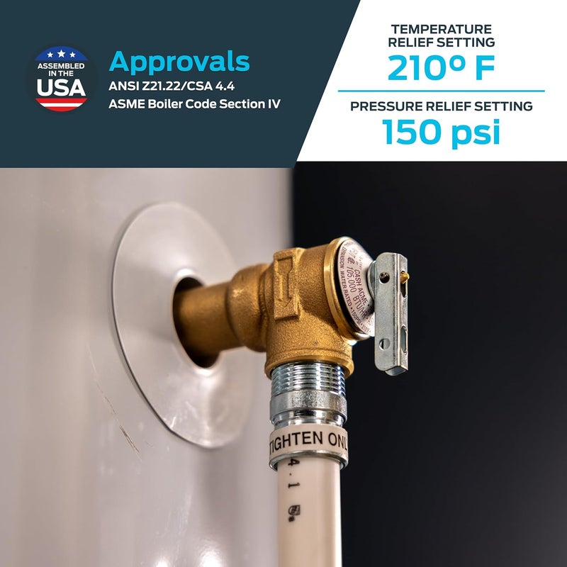 EZFLO Cash Acme 3/4 Inch NCLX-5LX Temperature and Pressure Relief Valve, Push to Connect Brass Plumbing Fittings, Copper, CPVC Pipe, 150 PSI, 19783-0150 Bronze - Image 3