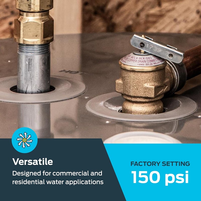 EZFLO Cash Acme 3/4 Inch NCLX-5LX Temperature and Pressure Relief Valve, Push to Connect Brass Plumbing Fittings, Copper, CPVC Pipe, 150 PSI, 19783-0150 Bronze - Image 2